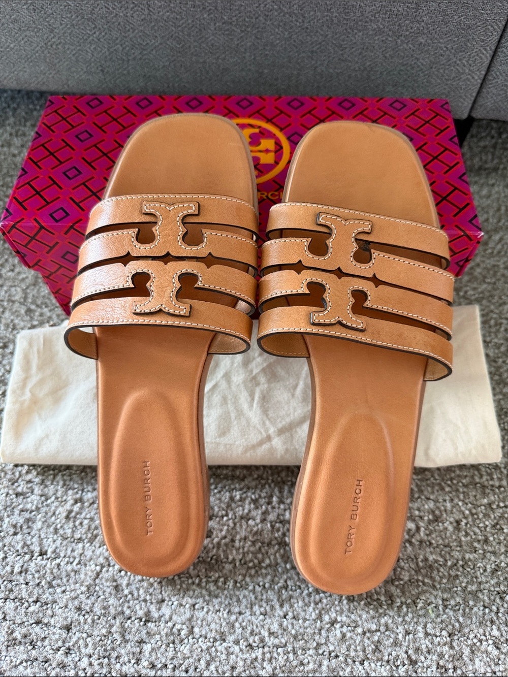Tory Burch Tan Leather Ines Slide Sandals - sz 8